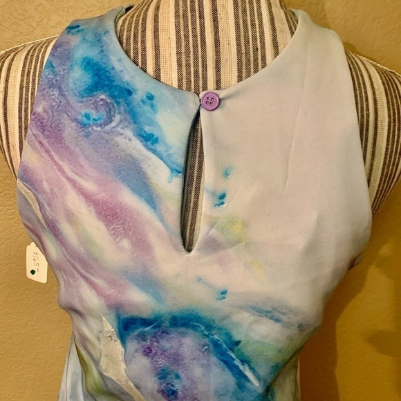 NWT Mini Dress Large by Artist Velia Lala Blues Purples Greens Keyhole Stretchy - Picture 10 of 16